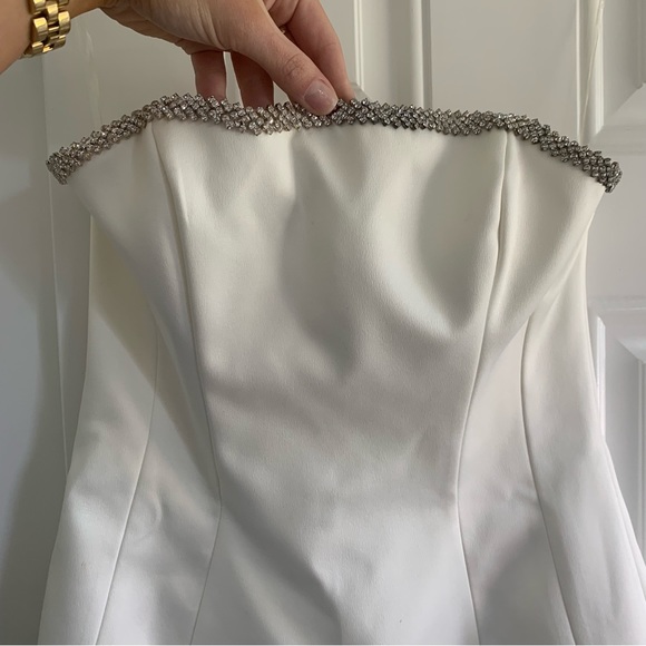 Ivory satin crystal strapless dress - Picture 6 of 9